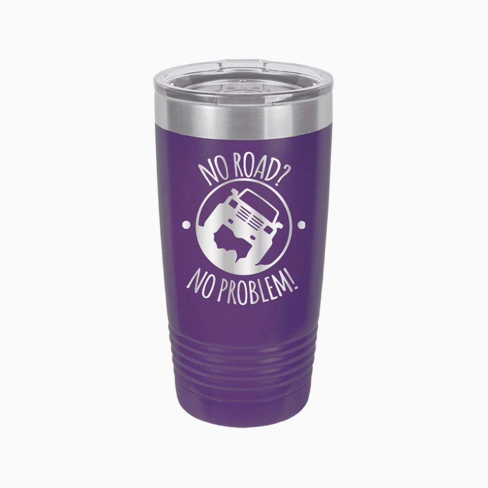 NEW "No Road No Problem" Purple Jeep Tumbler  20oz
